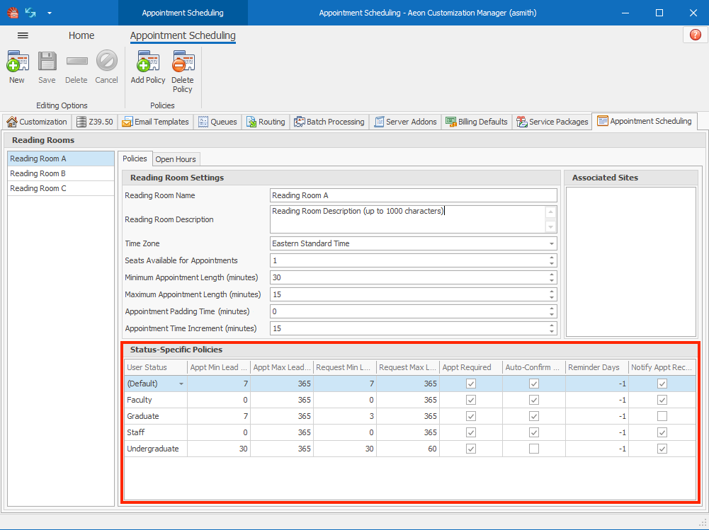 Status Specific Policies table